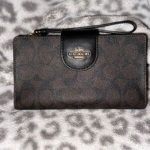 Coach Black and Brown Signature Wristlet